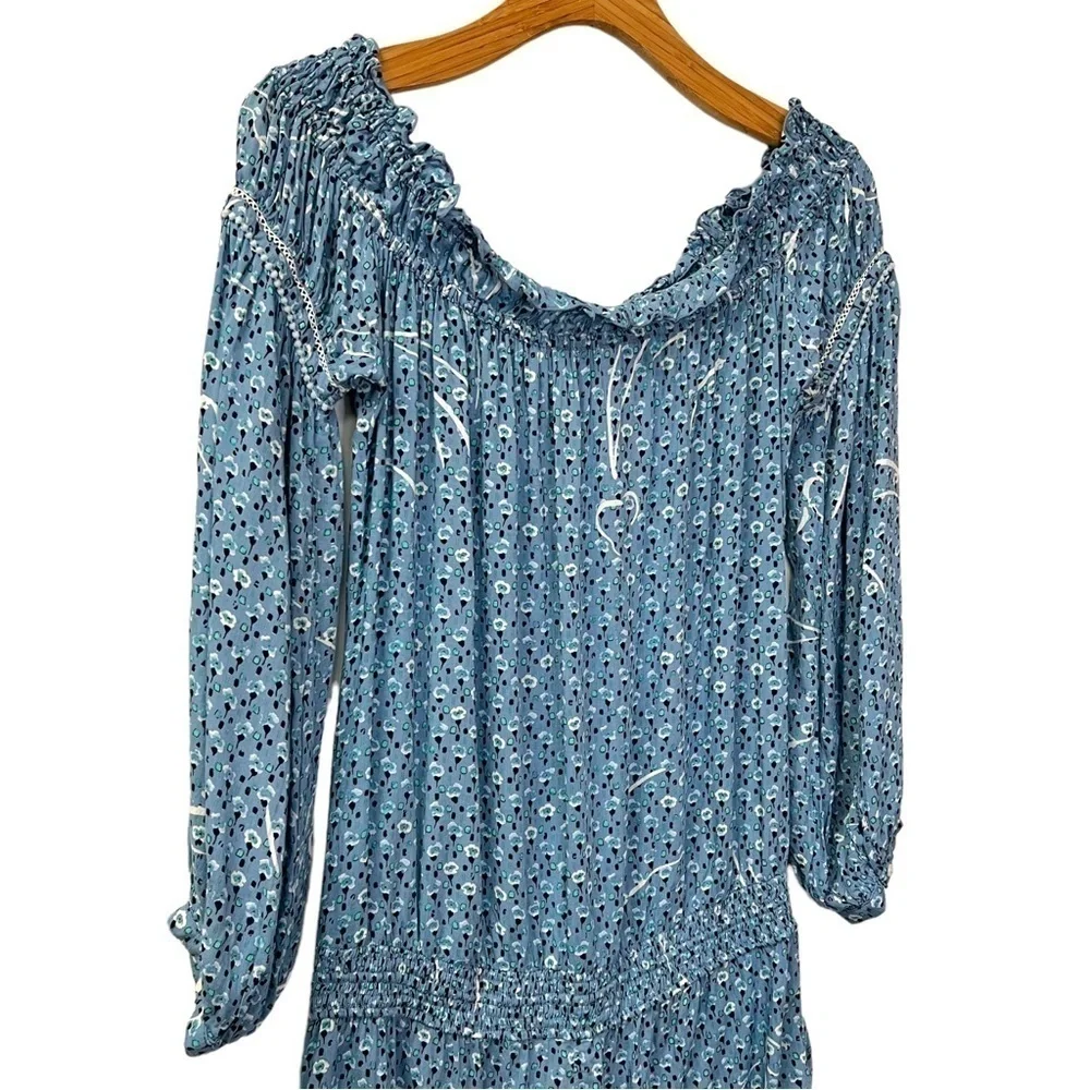 Poupette St. Barth Short Jumpsuit Clara Off Shoulder Blue Geo Flower Print L